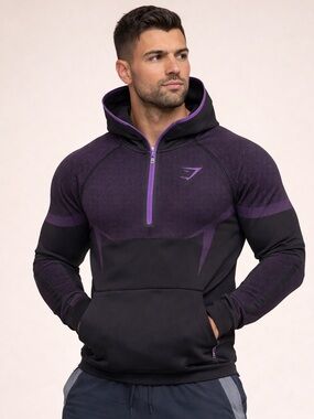 Gymshark Onyx 5.0 Seamless Hoodie Black Purple Size Medium Muscle Fit NEW